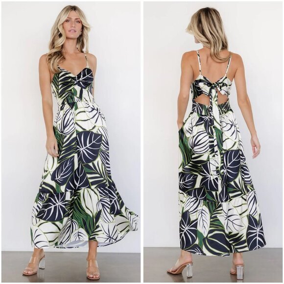 Baltic Born Norita Tie Back Tank Dress in Black & Green Palm Print Size XS NWOT - Picture 1 of 11